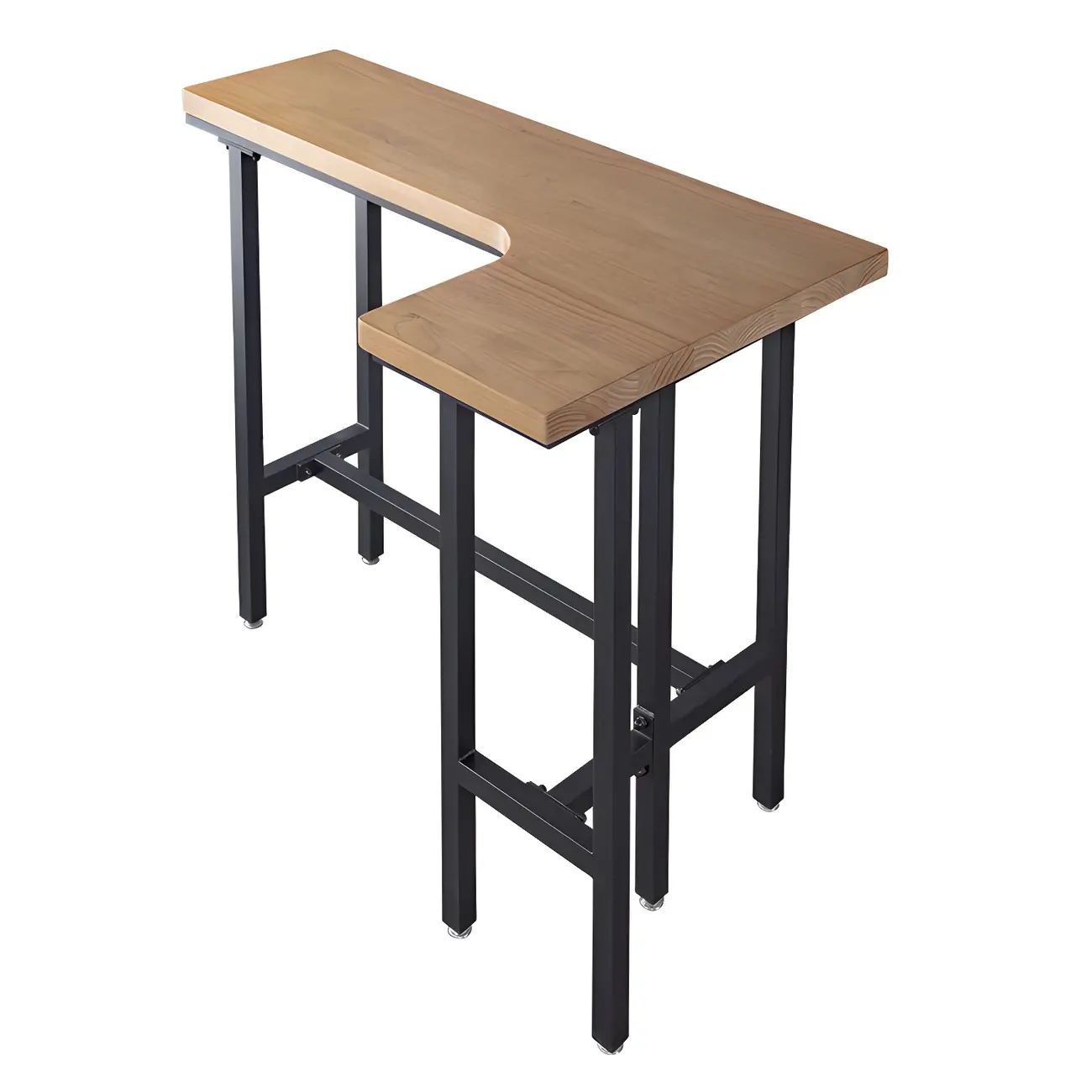 Industrial Natural Wooden Iron Trestle L-Shape Bar Tables