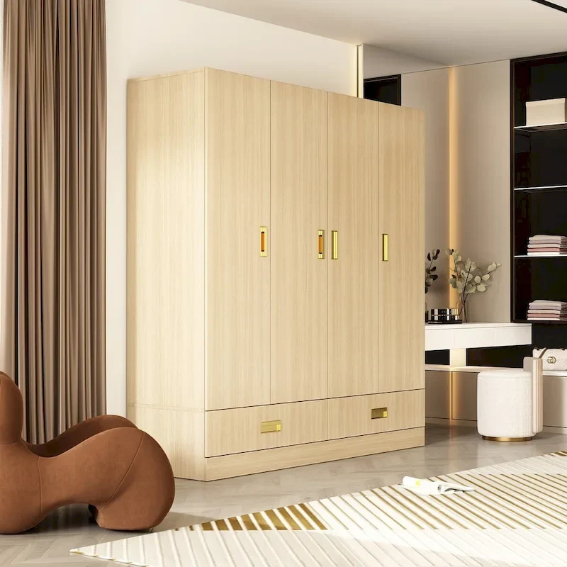 Wardrobe Closet Cabinet with Gold Handles and Optional Top Cabinet