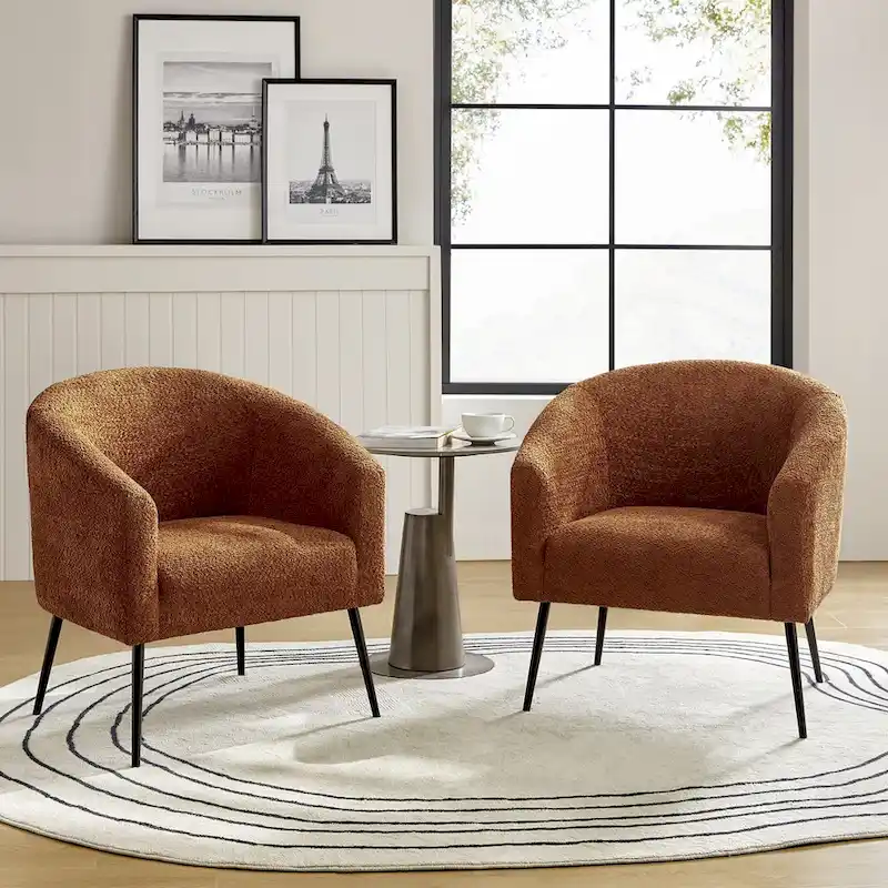 Hal Modern Boucle Armchair with Metal Legs Set of 2 by HULALA HOME