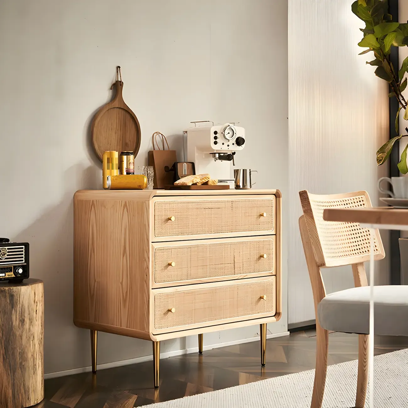 Traditional Natural Wooden Dresser with Drawer