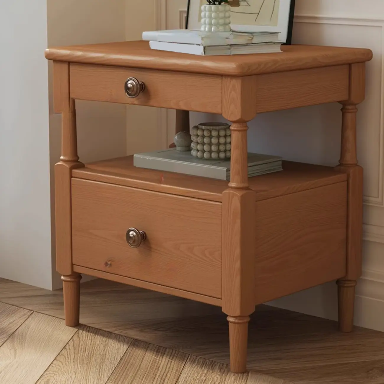 Classic Rectangular 3 Layers Wood Black Nightstand