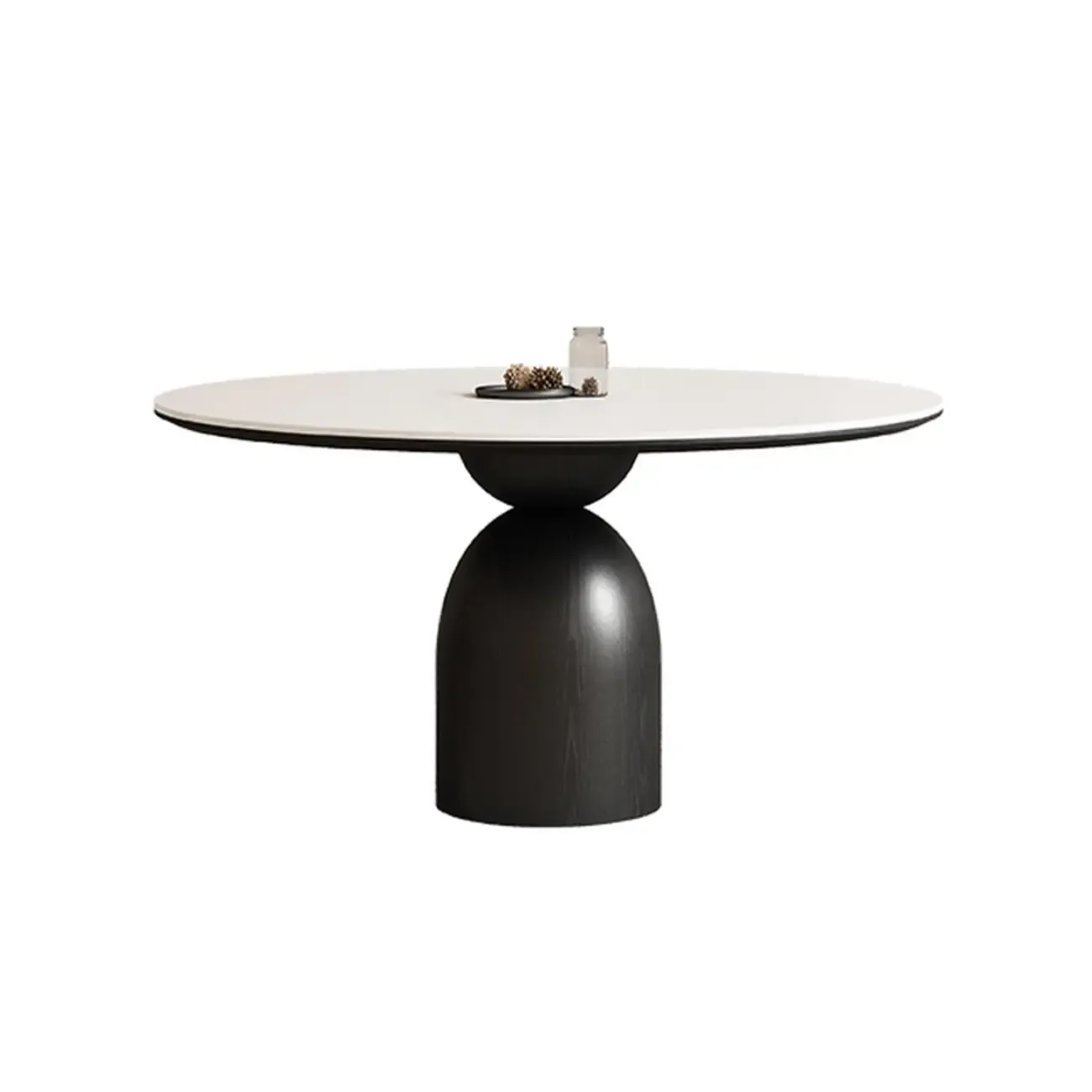 Simple Black Wood Round Stone Dining Table