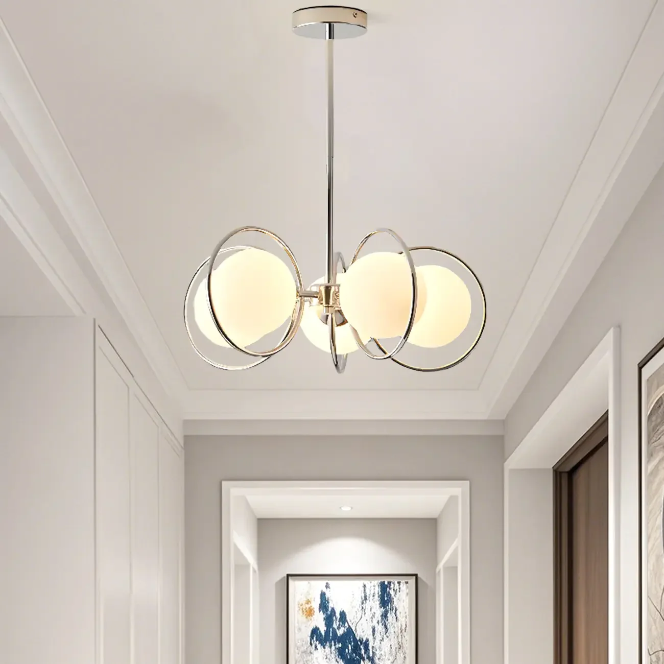 Modern LED Globe Chandelier with Circular Glass Design