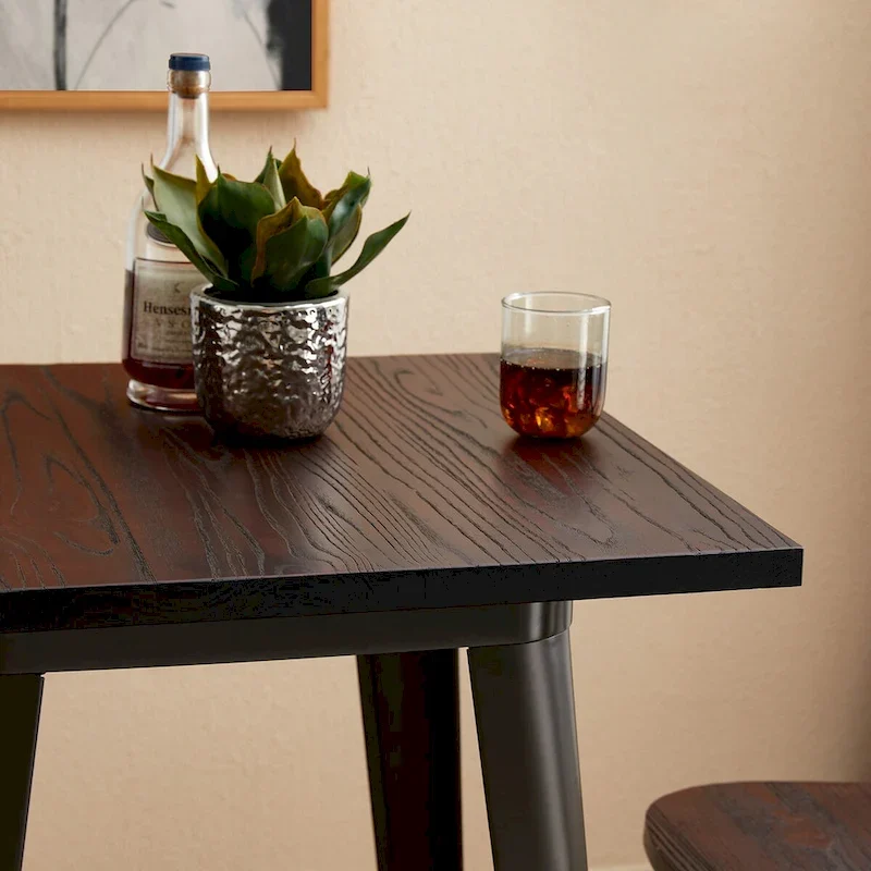 Glitzhome Farmhouse Industrial Rustic Steel Pub/Bar Table Wood Top