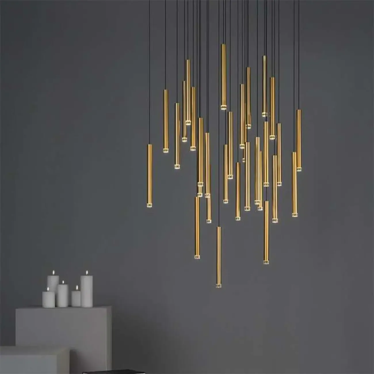 Modern Slim Gold Cylinder LED Dining Pendant Light
