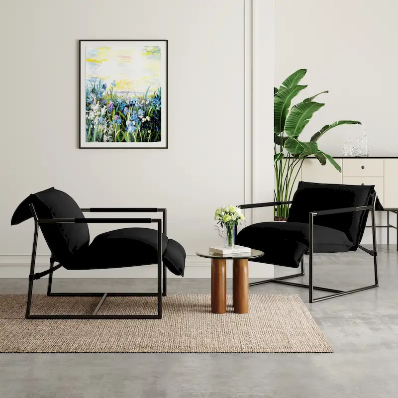 Fabric Accent Chair Metal Framed Sling Armchair Set of 2