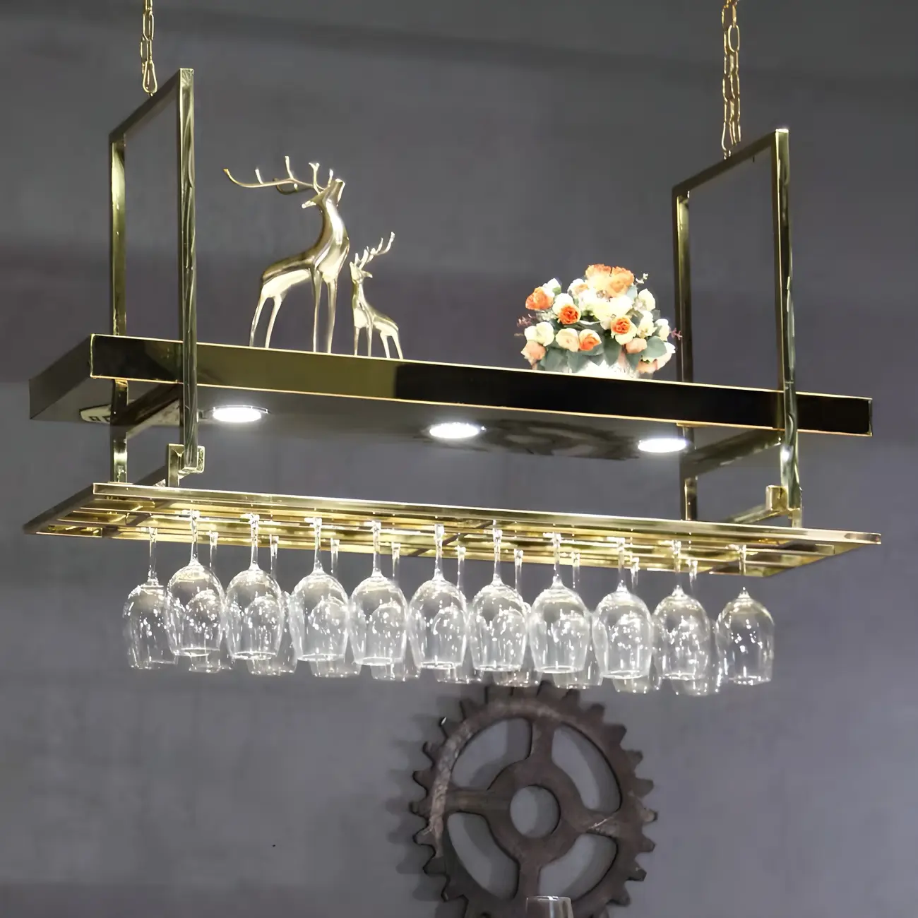 Glam Gold Metal Hanging Wine Glass Rack