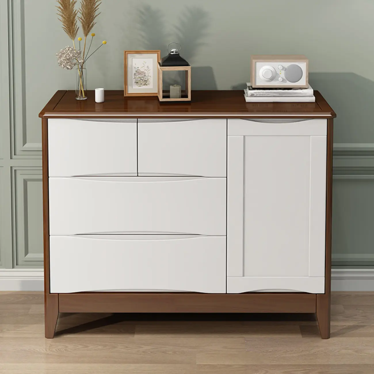 Classic Large White Brown Wooden Utility Storage Cabinet