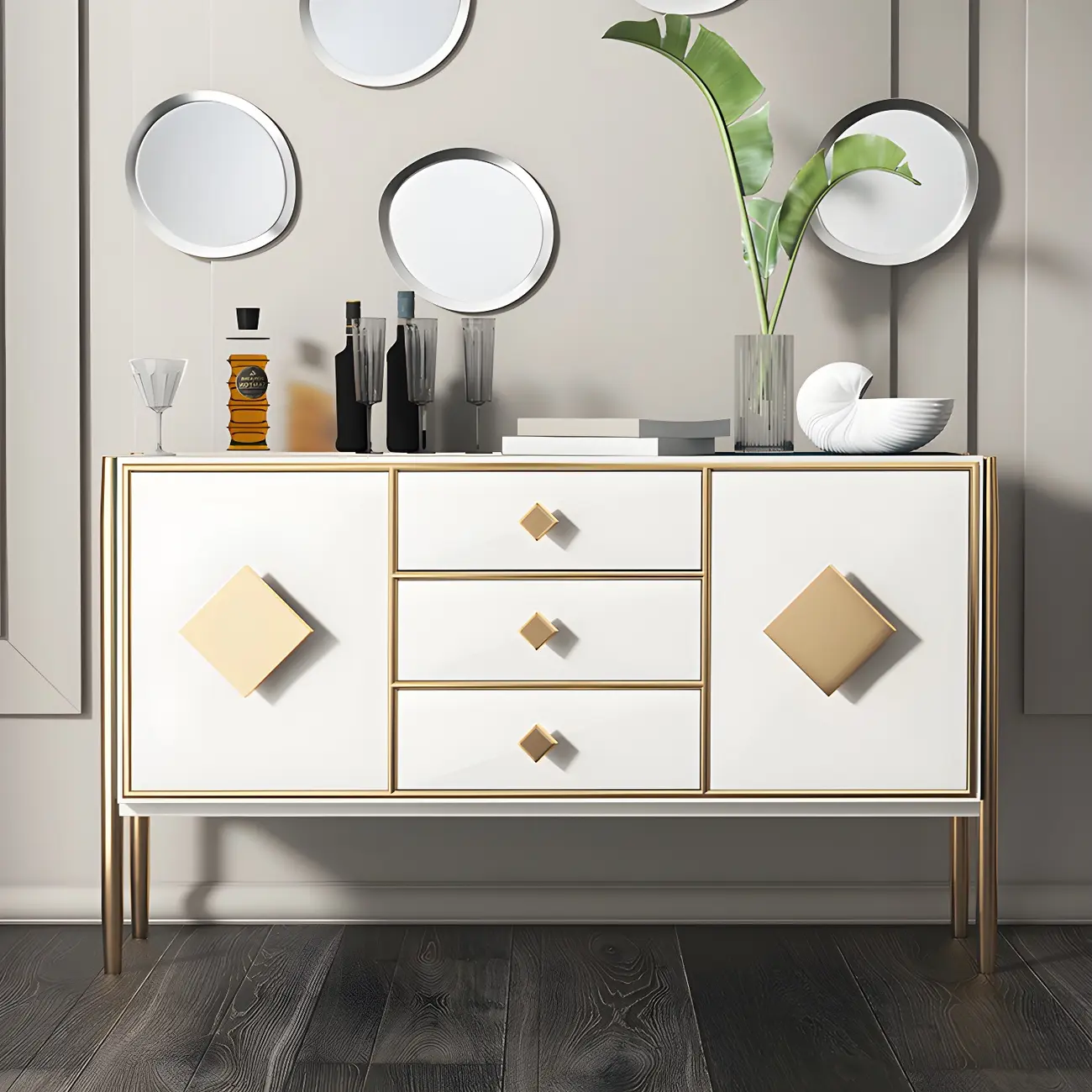 Luxury Wooden Sideboard with 3 Drawers & 2 Cabinets