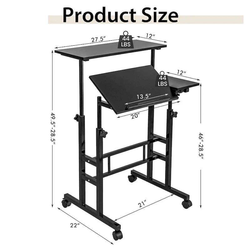 Gymax Mobile Stand up Desk Adjustable Computer Desk Tilting