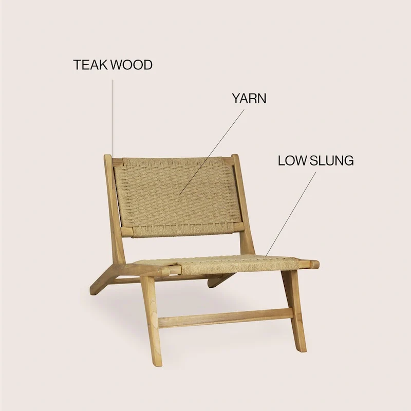 Hartley Mid-Century Modern Woven Seagrass Wood Armless Lounge Chair, Natural by JONATHAN Y