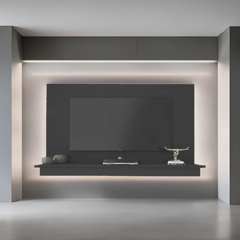 Floating TV Stand for up to 55 TVs - Wall-Mounted Entertainment Center with LED Strip & Shelf