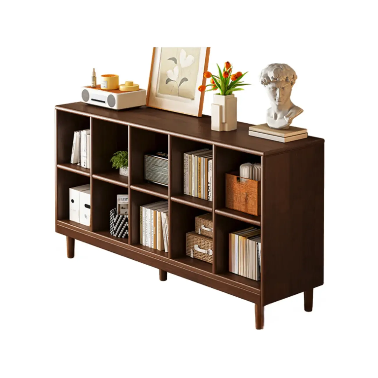 Brown Natural Wood Freestanding Modular Cube Bookcase