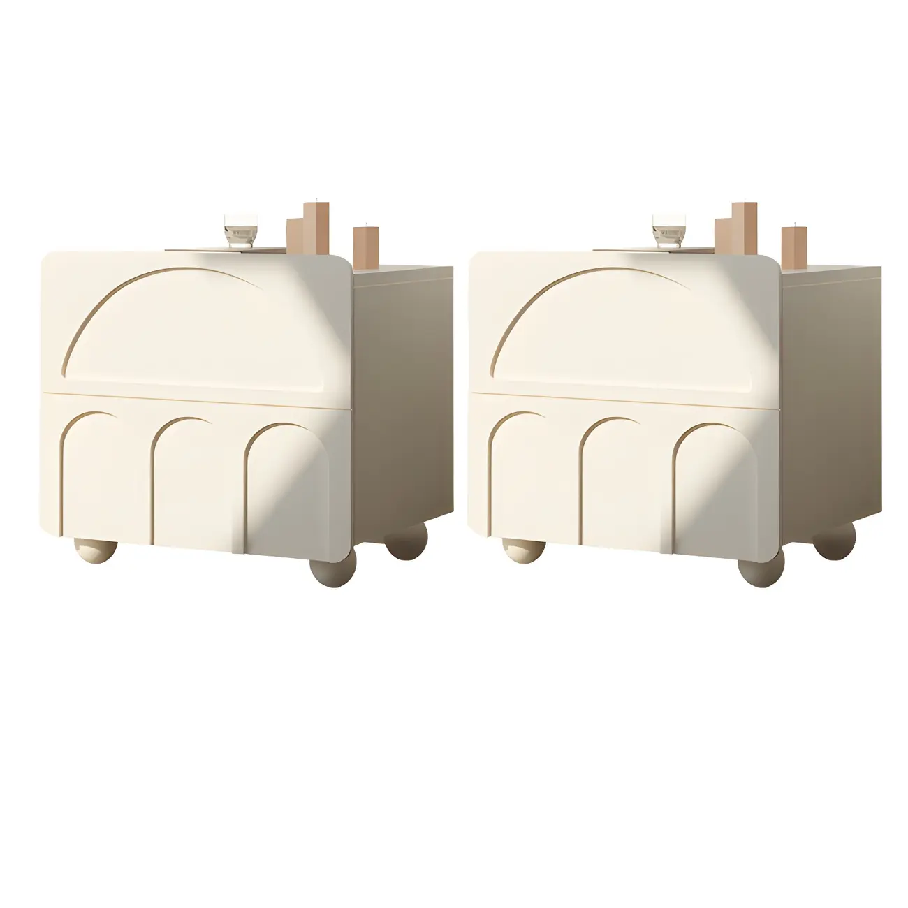 White Modern 2 Drawers Solid Wood Small Nightstand