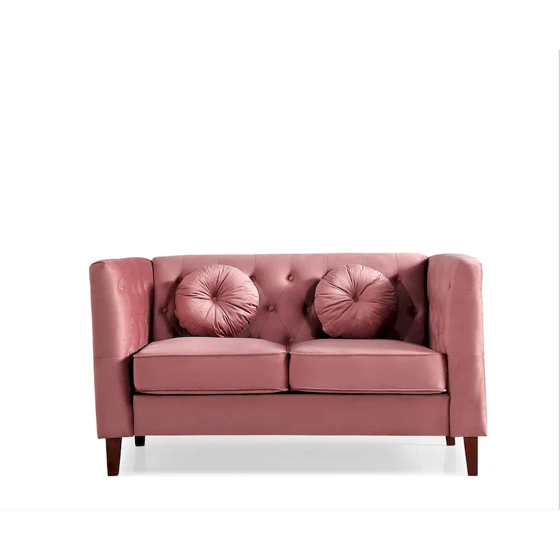 US PRIDE FURNITURE Velvet Classic Chesterfield Loveseat with Wood legs