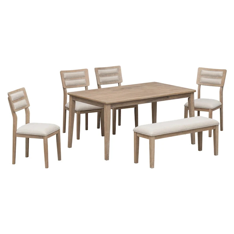 6-Piece Wooden Dining Table Set with 4 Chairs & Bench