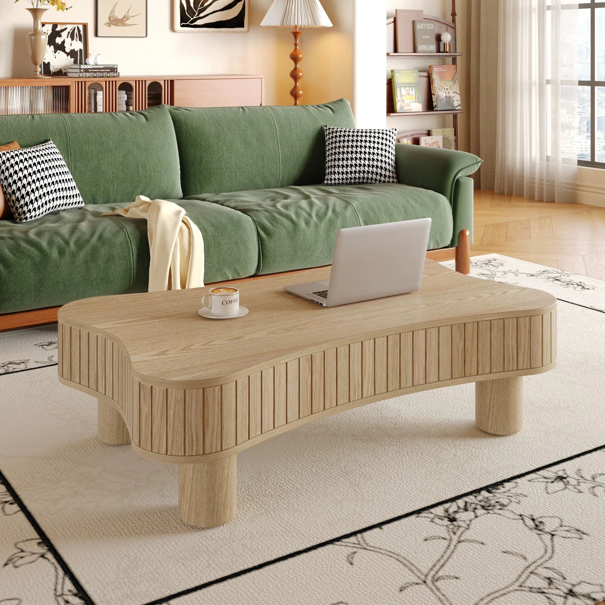 Walker Edison | Curve Design Reeded Lift Top Coffee Table and Desk