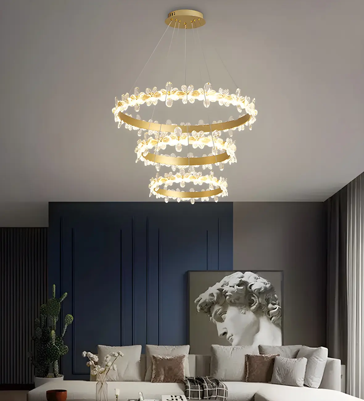 Modern Gold Dimmable LED Flower Crystal Ring Chandelier