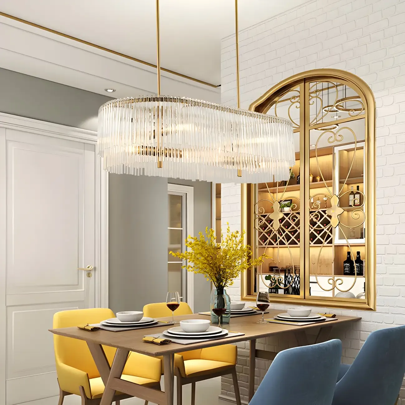 Modern Brass Crystal Oval Island Pendant Light for Kitchen