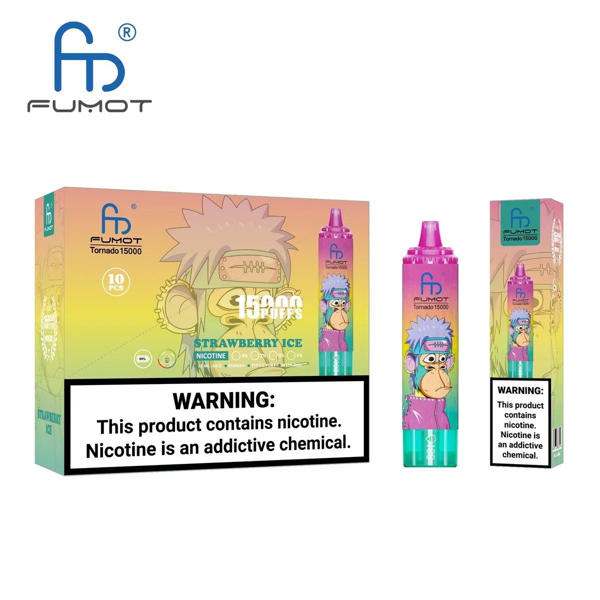 Fumot Tornado 15000 Strawberry Ice – 10er-Displaybox mit Einweg-Vape und Einzelpackung