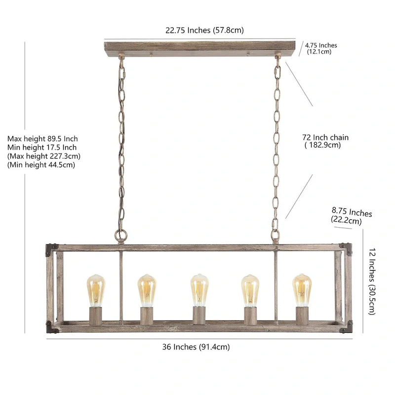 Zeniba 36  5-Light Linear Adjustable Iron Rustic Farmhouse LED Pendant, Brown by JONATHAN Y