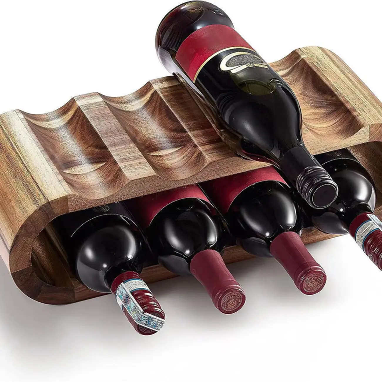 Elliptical Brown Wooden Stackable Wine Rack 8 Bottles Holder