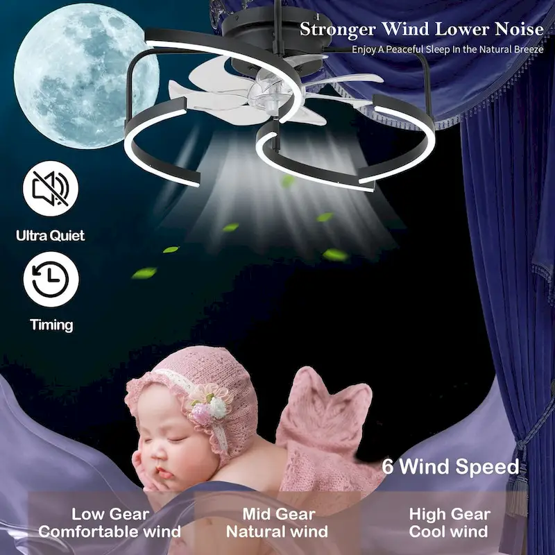 Cusp Barn 20-Inch LED 6-DIY Shape Smart Ceiling Fan With Light, 6-Speed Reversible Ceiling Fan Light With Remote Control