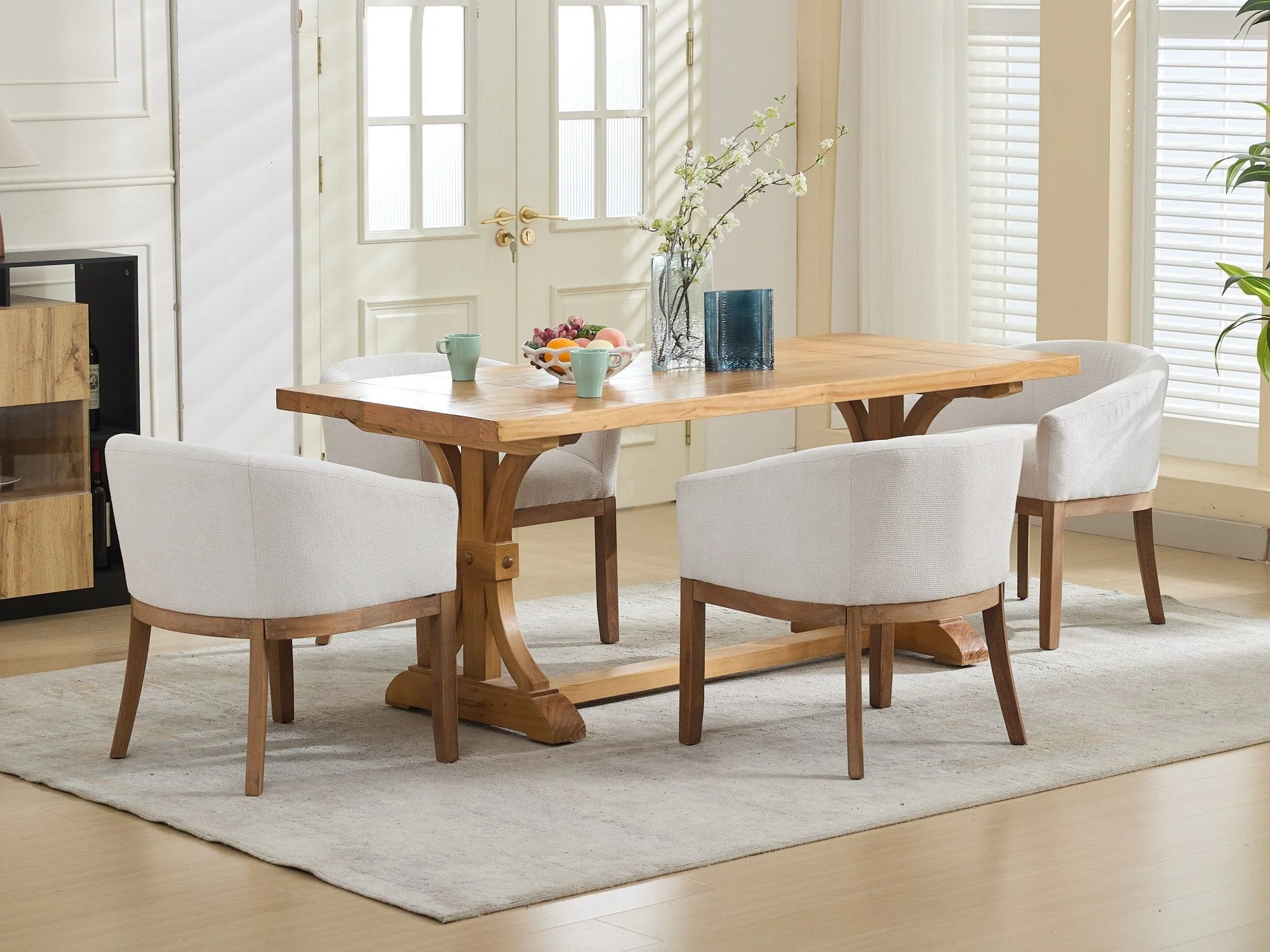 Mid Century Modern Upholstered Linen Barrel Dining Chairs