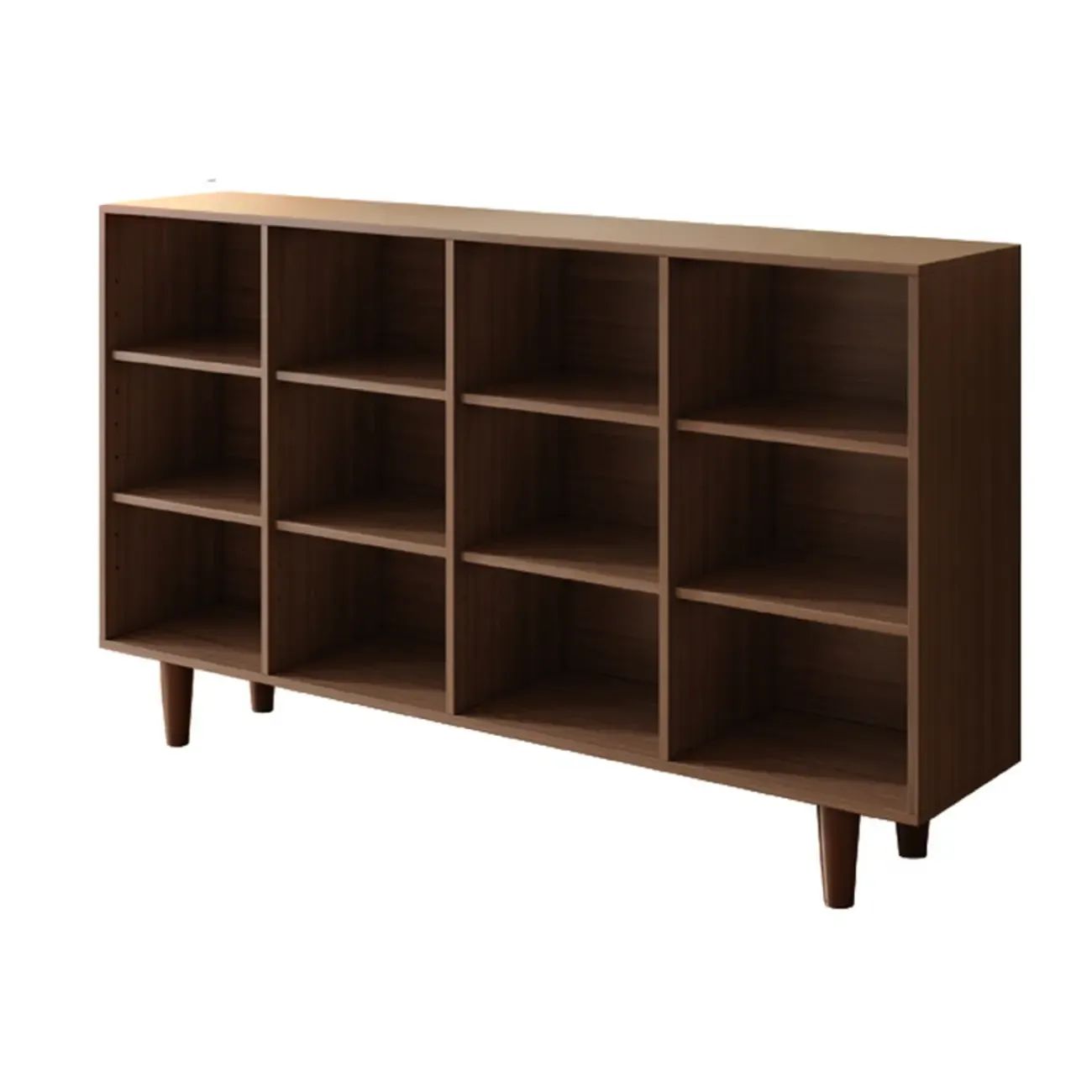 Wide 7-Shelf Modern Wooden Nut-Brown Open Bookcase