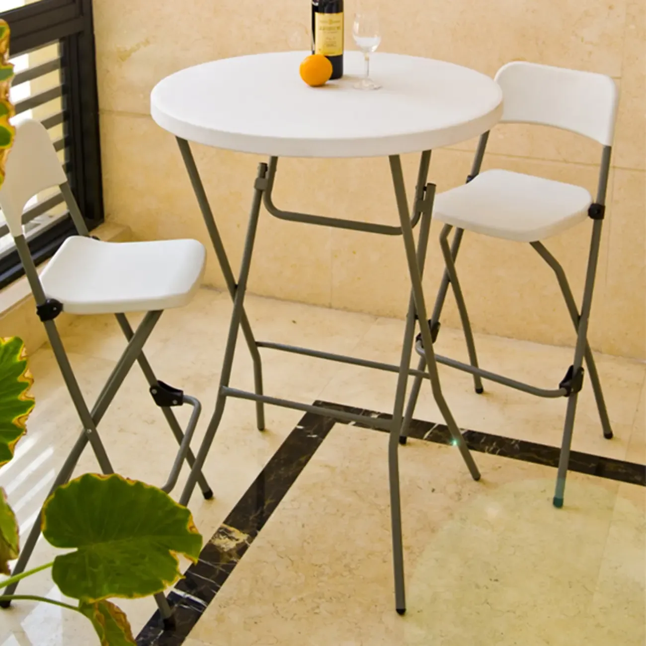 Stylish White Acrylic Top Grey Metal Leg Bar Table
