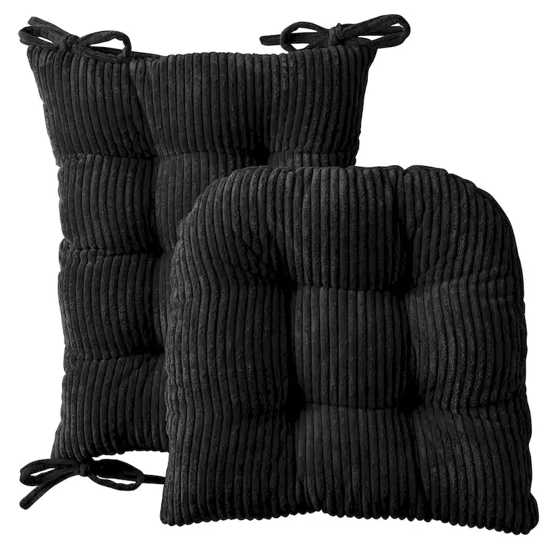 Sweet Home Collection 2 Piece Velvet Ribbed Non Slip Rocking Chair Cushion Sets