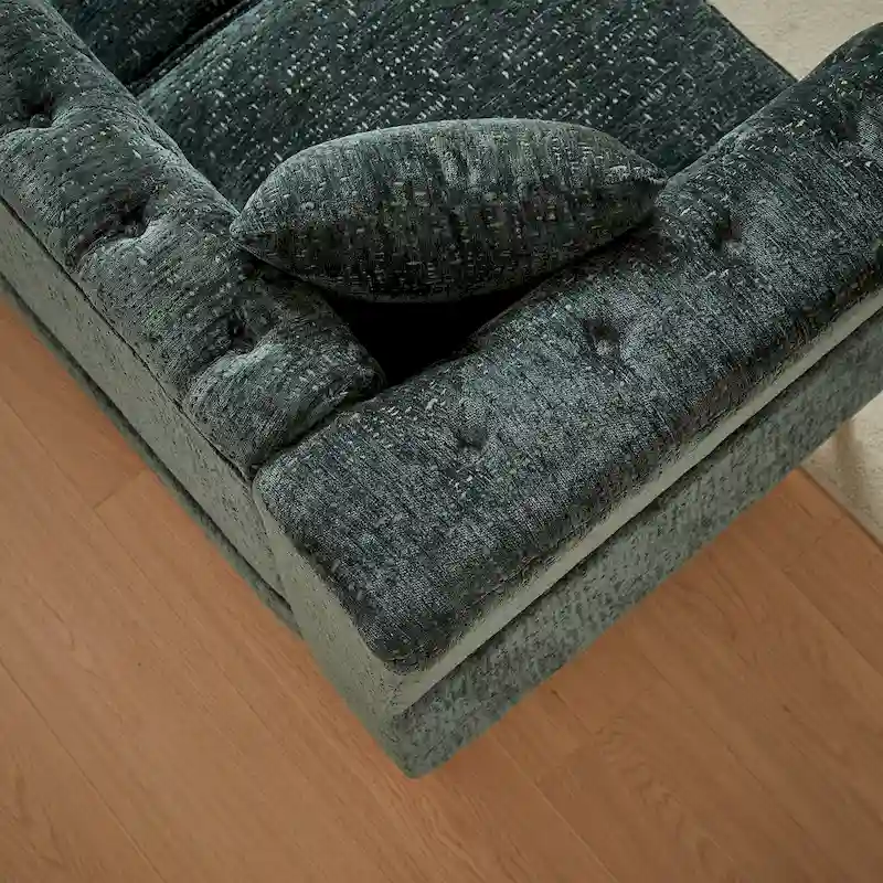 Green 81.5 Chenille L-Shaped 5-Seat Sofa