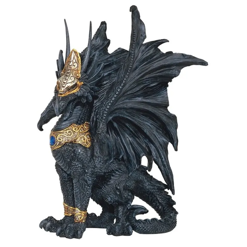 Q-Max 9.5 H Black Dragon with Golden Mask and Armor Statue Fantasy Decoration Figurine