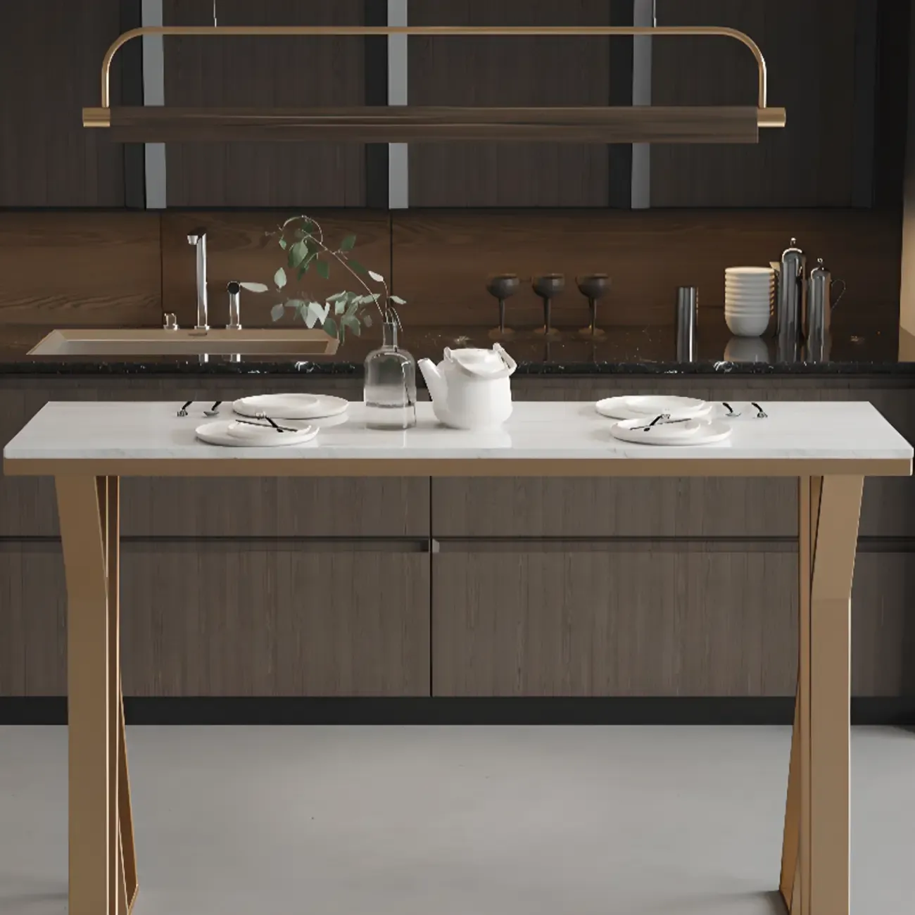 Glam Gold Metal Bar Tables with Faux Marble Top