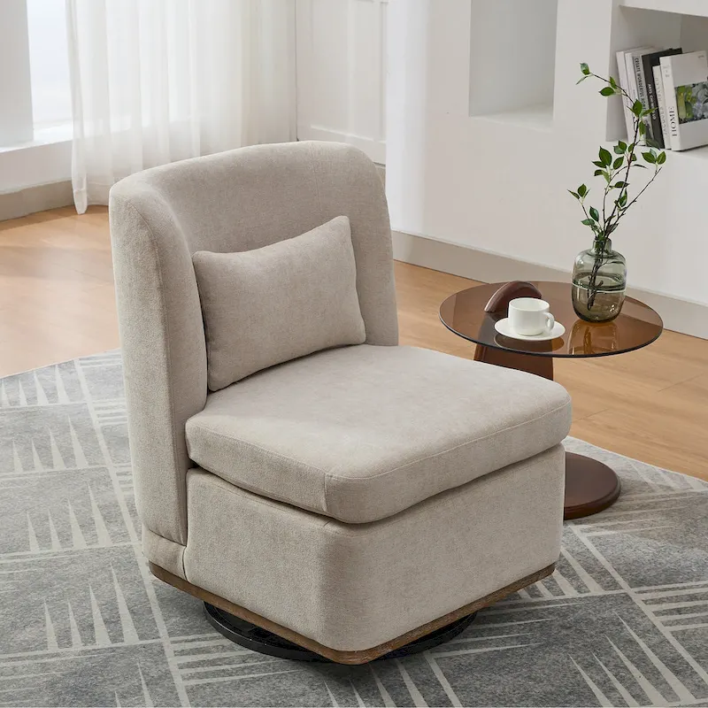 25 Seat Wide Chenille Office Accent Chair with 360 Swivel Metal Base