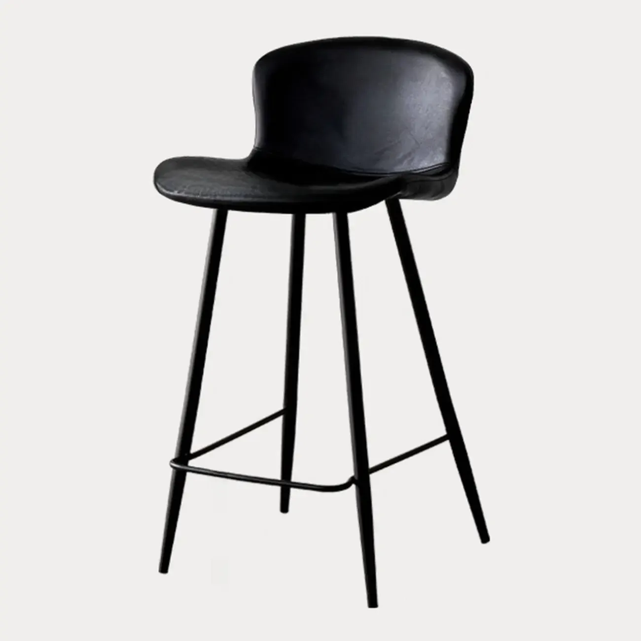 Mid-Century Modern Leather Bucket Bar Stools with Low Back