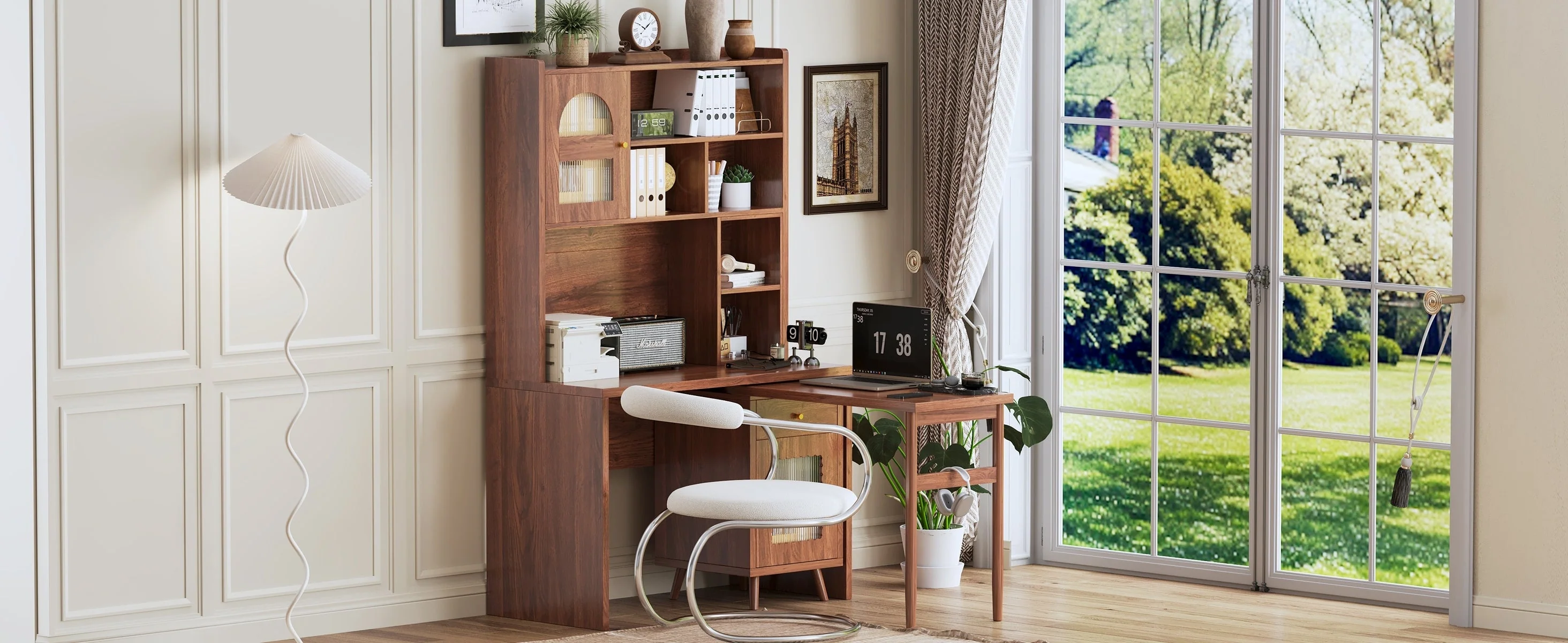 Walker Edison | Computer Desk with 90 Degree Rotating Desktop and Storage