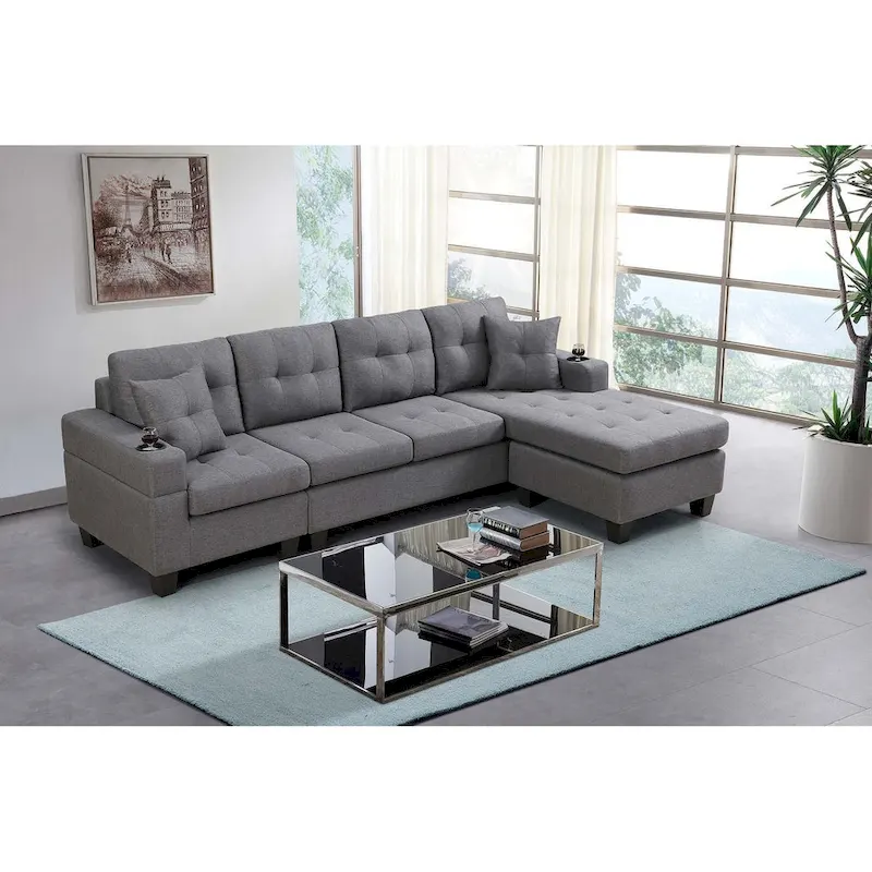 Living room sofa with convertible chaise longue