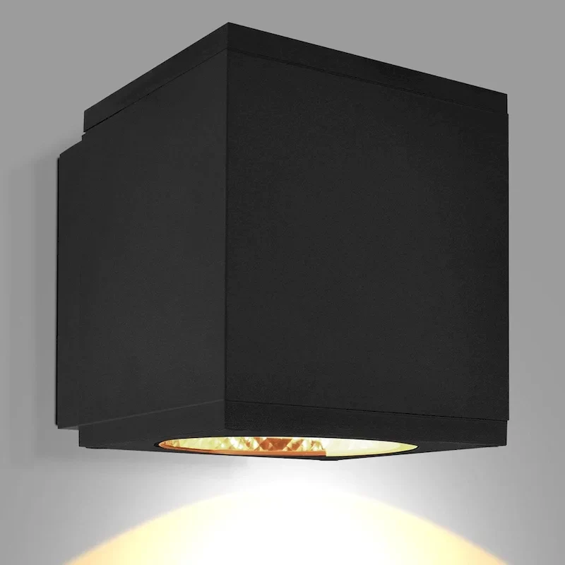 Luxrite LED Outdoor Cube Wall Light, Up or Down Black Wall Sconce, 3CCT 3000K-5000K, 15W, Aluminum, IP65 Waterproof, ETL