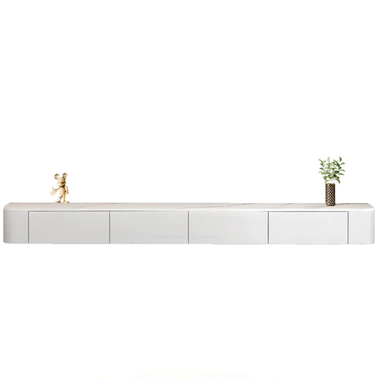 87 Grey Solid Wood Long Floating TV Stand with Drawers