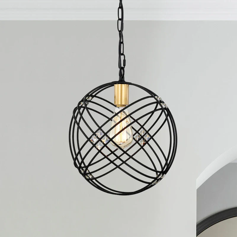 Jaipem 12 Inch Modern Matte Black Crystal Pendant Ceiling Light
