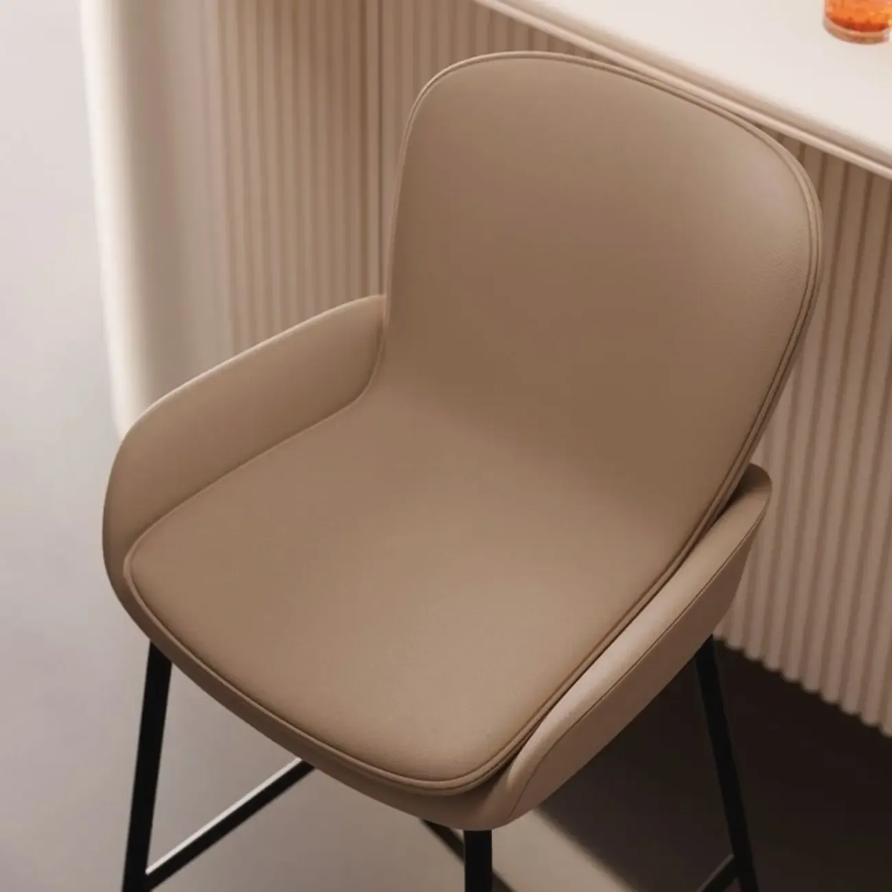 Simple Beige Leather Counter Bar Stools with Back