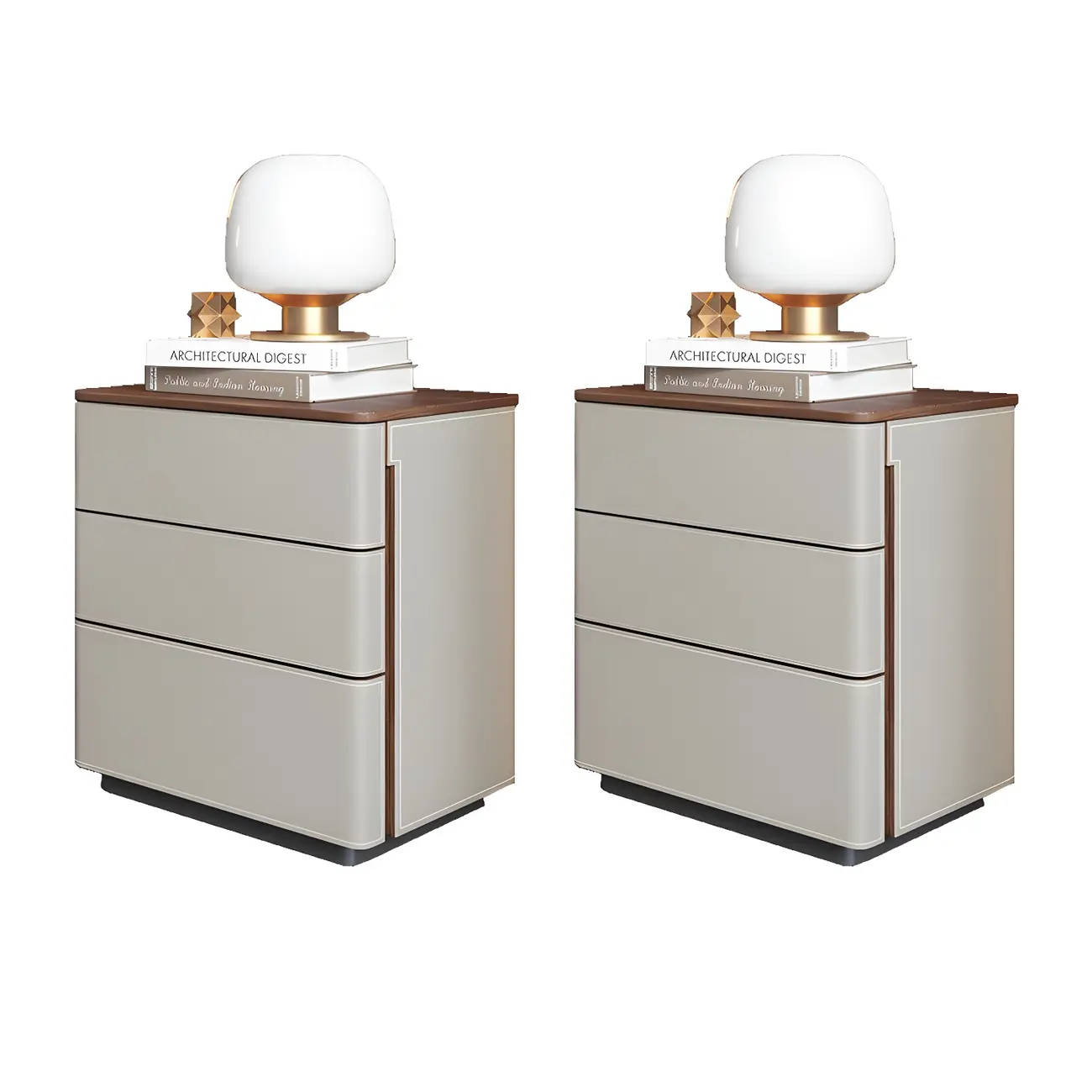 Modern Faux Leather Wood Top Drawers Nightstand