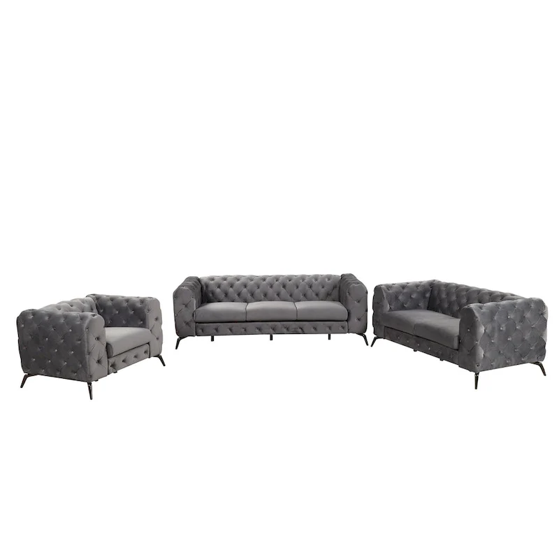 Velvet 3-Piece Sofa Sets(Three Seat Sofa/Loveseat and Single Chair)