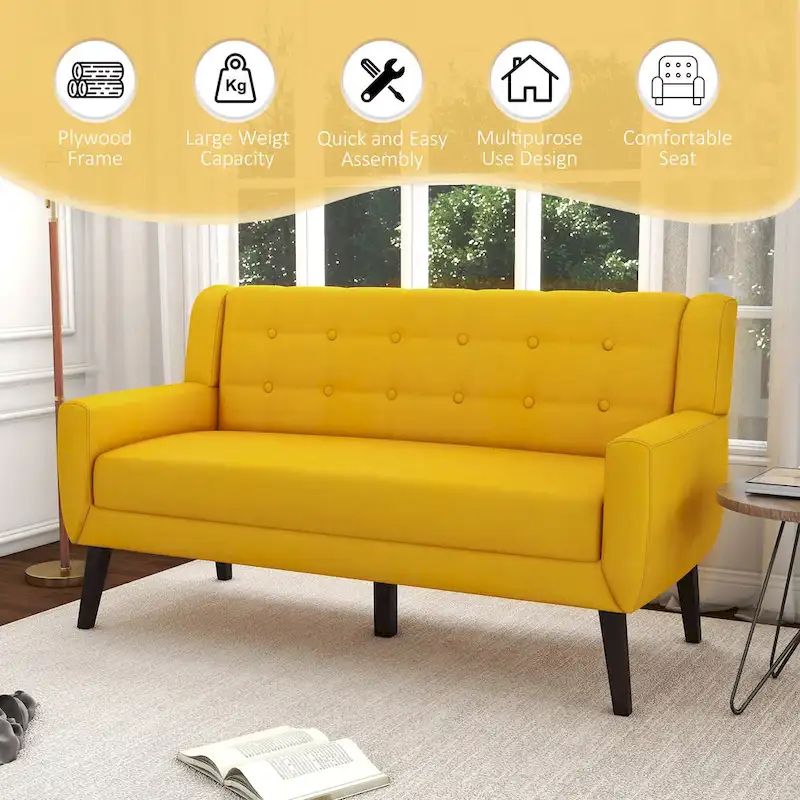 Modern Curved 63 Button Tufted Upholstered Loveseat with 2 Pillows