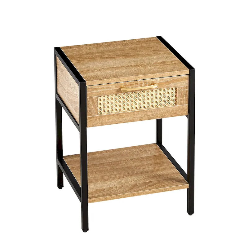 Rattan 1-drawer Nightstand with Shelf
