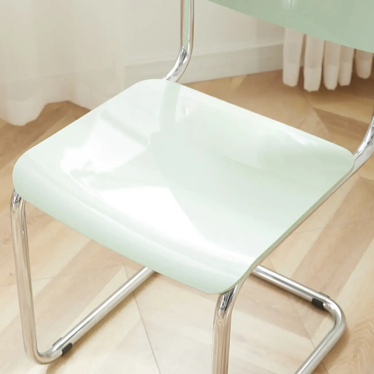 Simple Metal Armless Dining Chair in Yellow Solid Back