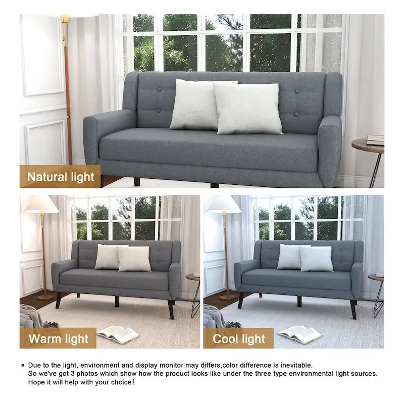 Modern Curved 63 Button Tufted Upholstered Loveseat with 2 Pillows