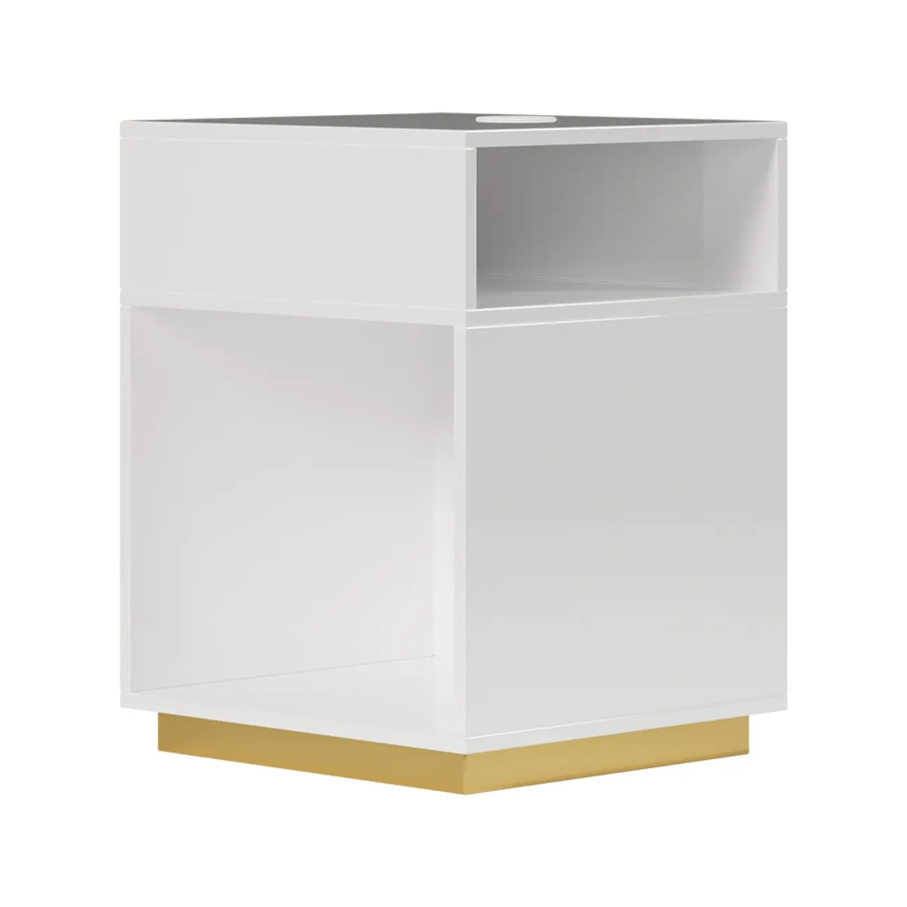 Compact White Wooden Cube Side Table with Open Shelf