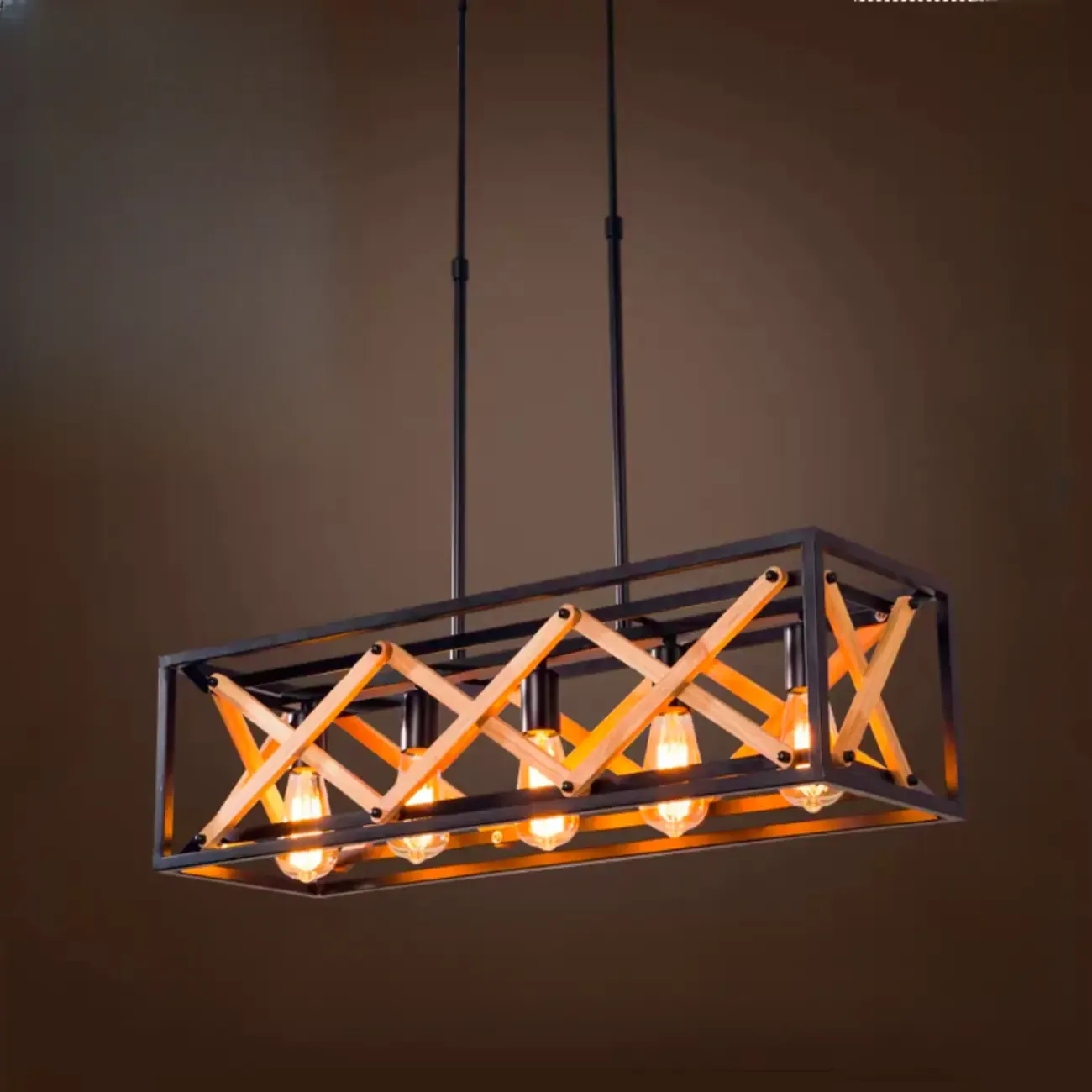 Industrial Black Metal Rectangle Kitchen Island Light